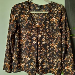 Forever 21 Black Floral Long Sleeve Blouse